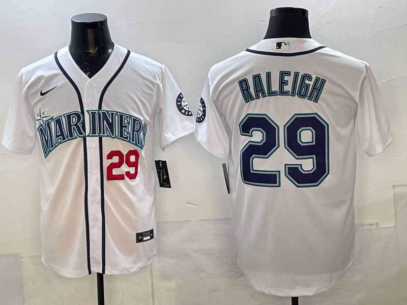 Men 2025 Nike Seattle Mariners #29 Raleigh White Game MLB Jersey 02
